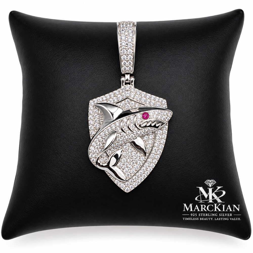 925 Sterling Silver 2.80CTW MOISSANITE Shark Shield Men’s Pendant
